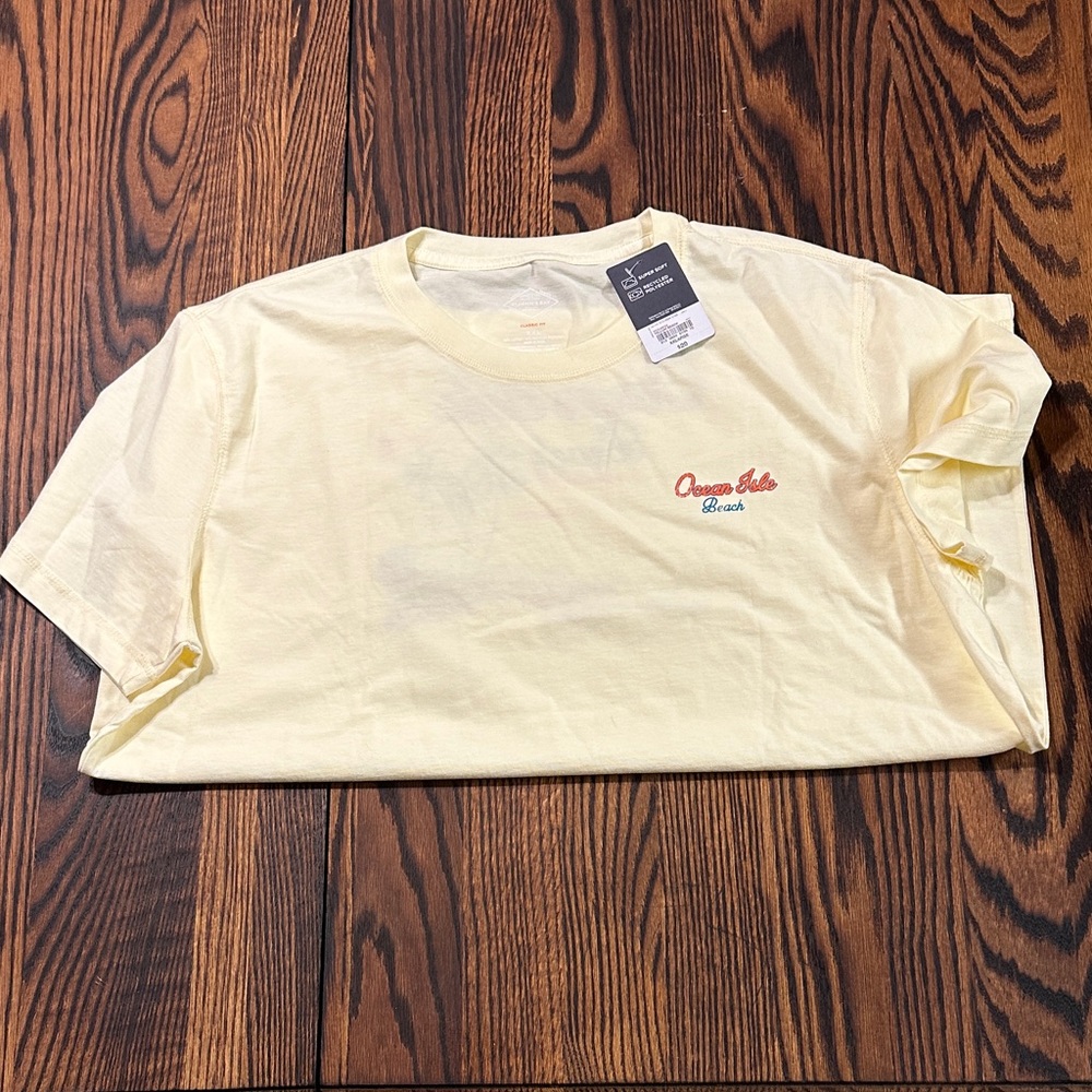 St. John's Bay Pale Yellow Short Sleeve Tee with Red Script